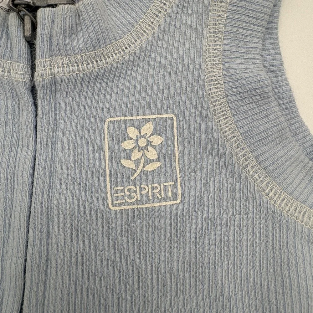 Esprit Coverall Girls 9-12M‎ Blue Striped Knit Sleeveless One Piece Zip Front